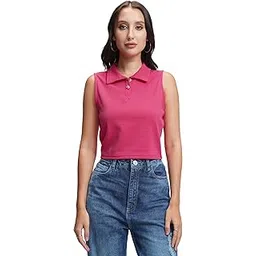 tokyo talkies Women's Sleeveless Collared Crop T-Shirt | Sporty & Chic for A Trendy Look | Sleeveless | Sporty & Casual | Tops for Woman | Women Tops | Stylish Top-picture-31
