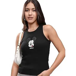 tokyo talkies Women's Sleeveless Round Neck Self Design Tops | Mickey Mouse Print| Stylish Casual wear-picture-27