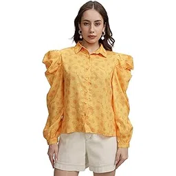 tokyo talkies Women's Solid Shirt-Style Top | Button-Down with Balloon Sleeves & Cuffs for A Bold Yet Elegant Look | Floral Print | Tops for Woman | Women Tops | Stylish Top-picture-30