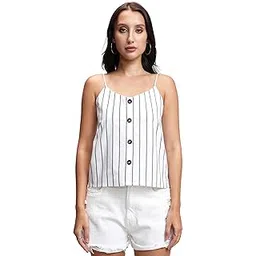 tokyo talkies Women's Striped Cotton Crop Top | Shoulder Straps for A Casual & Breezy Look | Lightweight & Stylish | Tops for Woman | Women Tops | Women Crop Top-picture-30