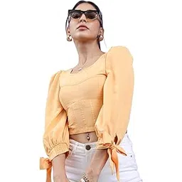 tokyo talkies Women's Three-Quarter Sleeves Glass Neckline Solid Tops| Stylish Casual wear-picture-36