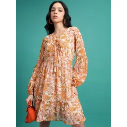 Tokyo Talkies Yellow Floral Printed Fit & Flare Mini Dress-picture-13
