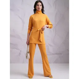 Tokyo Talkies Yellow High Neck Longline Top With Trouser & Belt-picture-39
