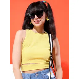 Tokyo Talkies Yellow Solid Crop Top image 1