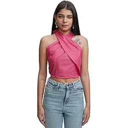 Tokyo Talkies Women's Halter Neck Crop Top | Snug & Flattering Fit with A Modern and Trendy Appeal | Tops for Woman | Women Tops | Women Crop Top-picture-34