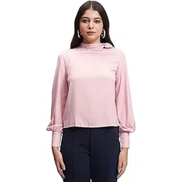 tokyo talkies Women's High Neck Tie-Up Top | Long Cuff Sleeves | Elegant & Chic | Perfect for Work & Casual Outings | Tops for Woman | Women Tops | Stylish Top image 1