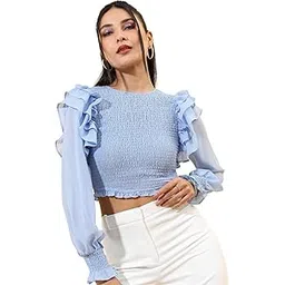 Tokyo Talkies Women's Long Sleeves Round Neck Self Design Tops| Stylish Casual wear-picture-13