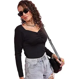 Tokyo Talkies Women's Long Sleeves Sweet Heart Neck Solid Tops | Stylish-picture-29