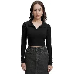 Tokyo Talkies Women's Ribbed Fitted Crop Top | Full Sleeves | Sleek & Stylish | Tops for Woman | Women Tops | Women Crop Top-picture-14