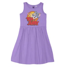 Tom & Jerry by Wear Your Mind Girls Purple Printed Cotton A-Line Dress-picture-29