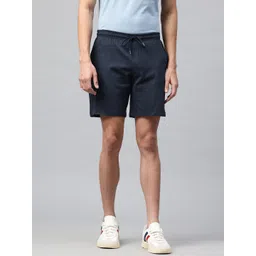 TOM BURG Men Navy Mid-Rise Cotton Shorts With Zipper Pocket-picture-13