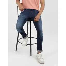 Tommy Hilfiger Aspen Dark Blue Stretch Cotton Slim Fit Solid Mid Rise Jeans-picture-22