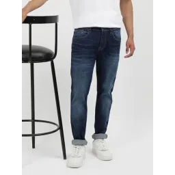 Tommy Hilfiger Aspen Dark Blue Stretch Cotton Slim Fit Solid Mid Rise Jeans-picture-21