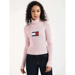 Tommy Hilfiger Ballet Pink Melange Slim Fit Logo Printed Sweater-picture-27