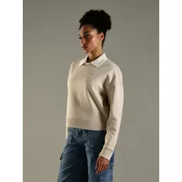 Tommy Hilfiger Beige Cotton Regular Fit Sweatshirt image 3