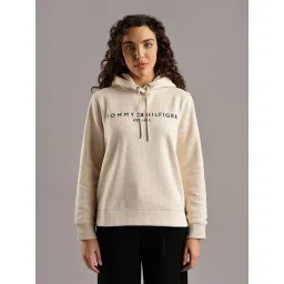 Tommy Hilfiger Beige Logo Regular Fit Cotton Hooded Neck Sweatshirt-picture-19