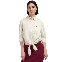 Tommy Hilfiger Beige Organic Cotton Solid Women Shirt-picture-38