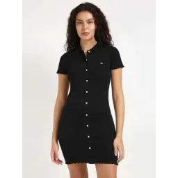 Tommy Hilfiger Black Cotton Solid A-Line Dress-picture-28