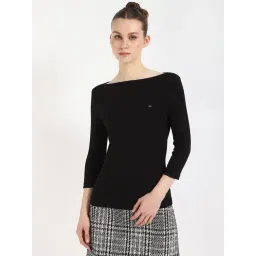 TOMMY HILFIGER Black Cotton Solid Three-Quarter Sleeves T-Shirt-picture-29