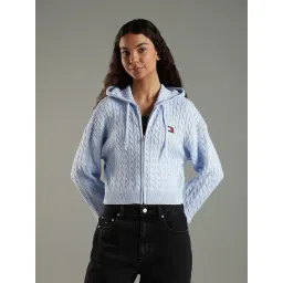 Tommy Hilfiger Blue Cotton Regular Fit Texture Hooded Jacket-picture-32