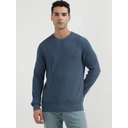 Tommy Hilfiger Blue Cotton Regular Fit Texture Pullover-picture-18