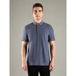 TOMMY HILFIGER Blue Solid Regular Fit Cotton Polo T-Shirt-picture-23