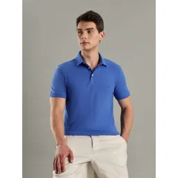 TOMMY HILFIGER Blue Solid Slim Fit Cotton Polo T-Shirt image 5