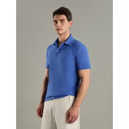 TOMMY HILFIGER Blue Solid Slim Fit Cotton Polo T-Shirt image 3