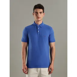 TOMMY HILFIGER Blue Solid Slim Fit Cotton Polo T-Shirt image 1