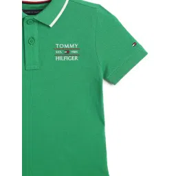 TOMMY HILFIGER Boys Green Cotton Embroidery Polo T-Shirt image 4