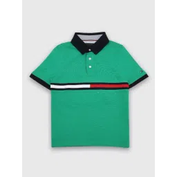 TOMMY HILFIGER Boys Green Cotton Logo Polo T-Shirt image 1