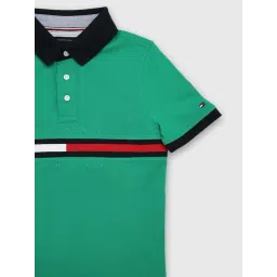 TOMMY HILFIGER Boys Green Cotton Logo Polo T-Shirt image 4