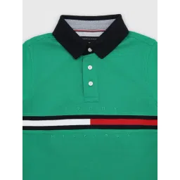 TOMMY HILFIGER Boys Green Cotton Logo Polo T-Shirt image 3