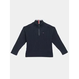 Tommy Hilfiger Boys High Neck Cable Knit Pure Cotton Half Zipper Pullover-picture-24