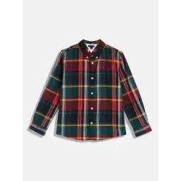 TOMMY HILFIGER Boys Maroon Organic Cotton Checks Shirt-picture-46