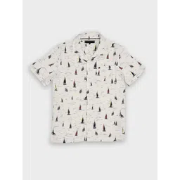 Tommy Hilfiger Boys Relaxed Fit Cuban Collar Conversational Printed Linen Casual Shirt-picture-22