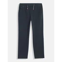Tommy Hilfiger Boys Solid Tapered Fit Mid-Rise Indigo Plain Woven Flat-Front Trousers-image-0