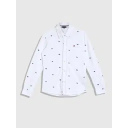 TOMMY HILFIGER Boys White Cotton Printed Full Sleeves Shirt image 1
