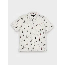 TOMMY HILFIGER Boys White Printed Relaxed Fit Linen Blend Woven Shirt-picture-34