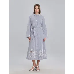 TOMMY HILFIGER Classic Ithaca & Cobalt Blue Cotton Spread Collar Shirt Dress-picture-12