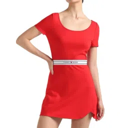 Tommy Hilfiger Deep Crimson Solid Flaired Fit Dresses-image-48