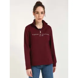 Tommy Hilfiger Deep Rouge Cotton Regular Fit Logo Printed Sweatshirt-image-2