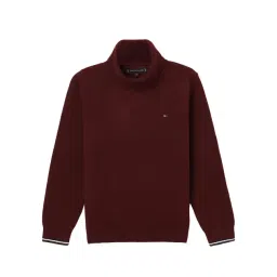 TOMMY HILFIGER Deep Rouge Solid Regular Fit Pullover-image-4