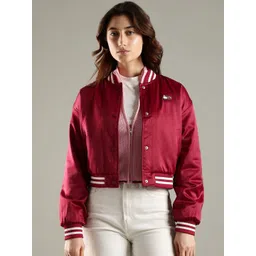 Tommy Hilfiger Europe Women Baseball Collar Solid Crop Bomber Jacket-picture-15