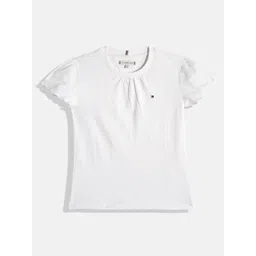 Tommy Hilfiger Girls Solid Gathered Or Plated Schiffli Pure Cotton Top-picture-31