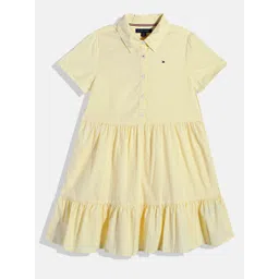Tommy Hilfiger Girls Solid Shirt Collar Gathered Or Pleated Pure Cotton Tiered Dress-picture-26