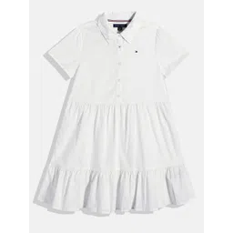 Tommy Hilfiger Girls Solid Shirt Collar Gathered Or Pleated Pure Cotton Tiered Dress-picture-23