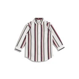 Tommy Hilfiger Girls Striped Shirt Collar Cuffed Sleeve Gathered Pure Cotton Shirt Dress image 1