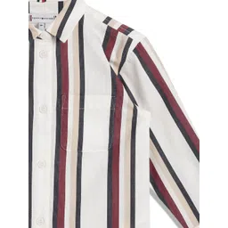Tommy Hilfiger Girls Striped Shirt Collar Cuffed Sleeve Gathered Pure Cotton Shirt Dress image 2