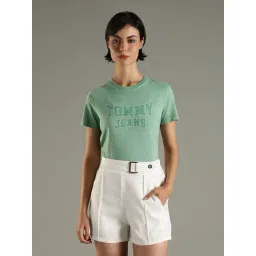 Tommy Hilfiger Green Cotton Regular Fit Logo Printed T-Shirt-picture-19